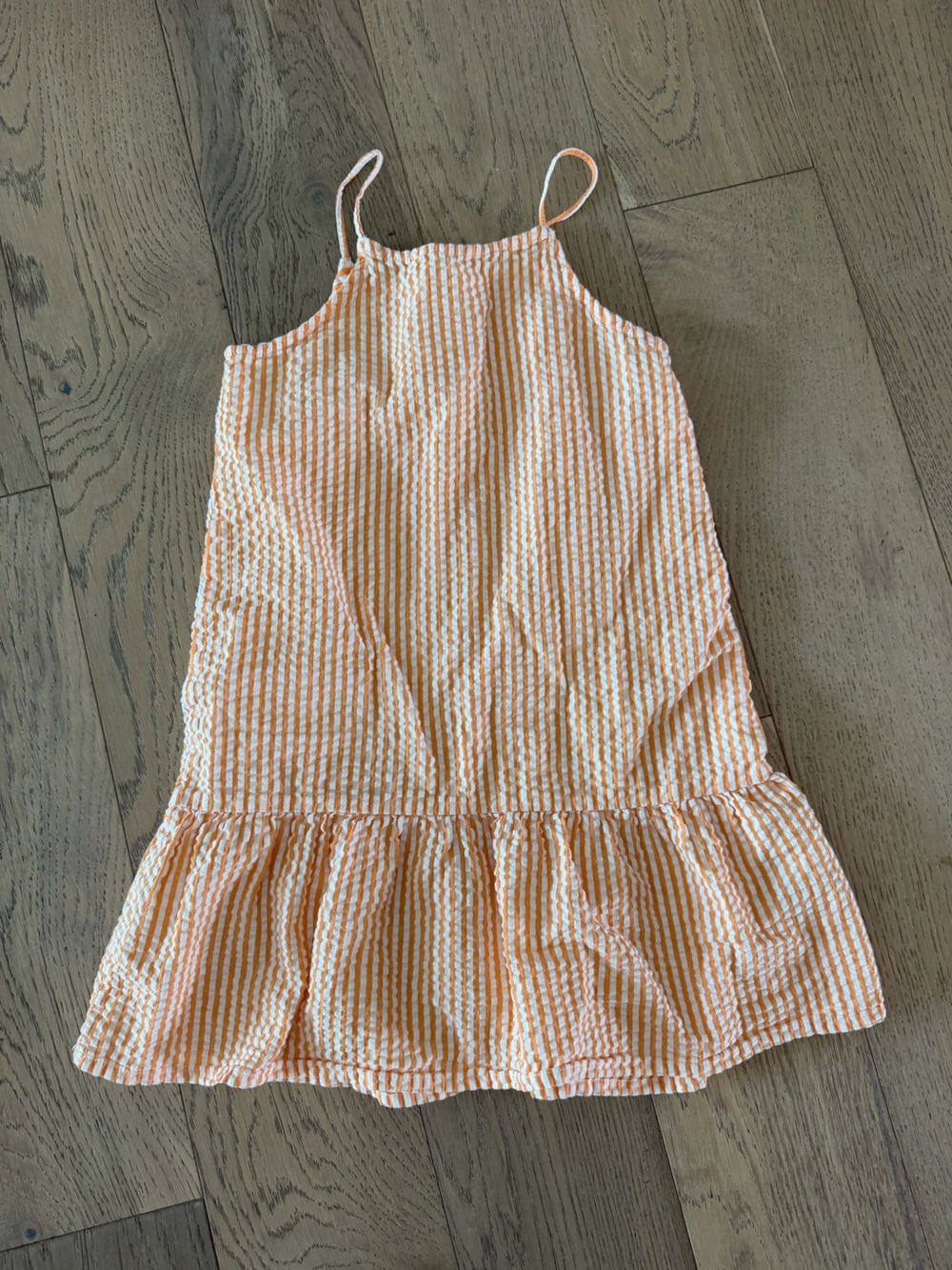 HM Kids Orange White Striped Seersucker Ruffle Dress Size 12